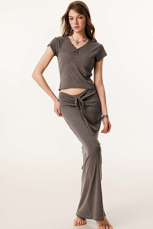 Ruched Bodycon Skirt - Coffee