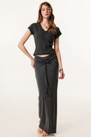 Ruched Bodycon Skirt - Dark Gray