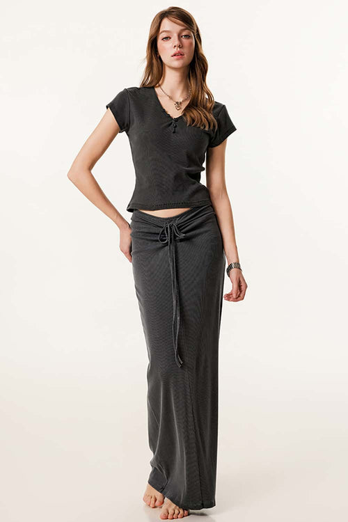 Ruched Bodycon Skirt - Dark Gray