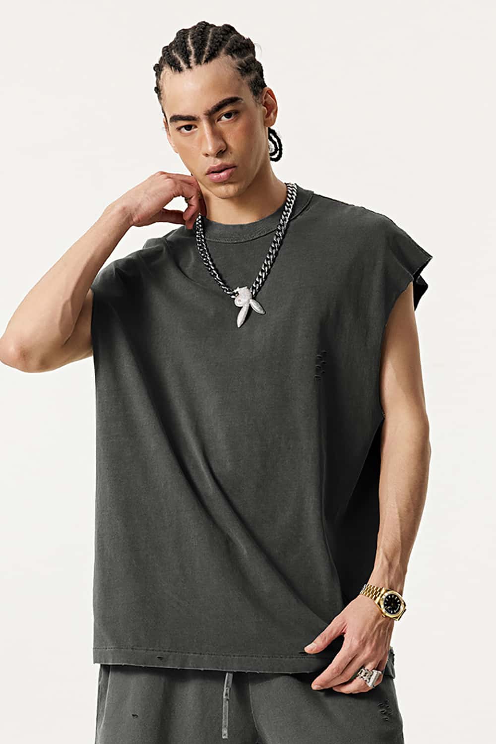 Distressed Cotton Sleeveless Unisex Tank Top