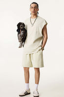 Distressed Sleeveless Active Vest - Gray Apricot