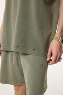 Distressed Sleeveless Active Vest - Grayish Green