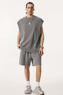 Distressed Sleeveless Active Vest - Medium Gray
