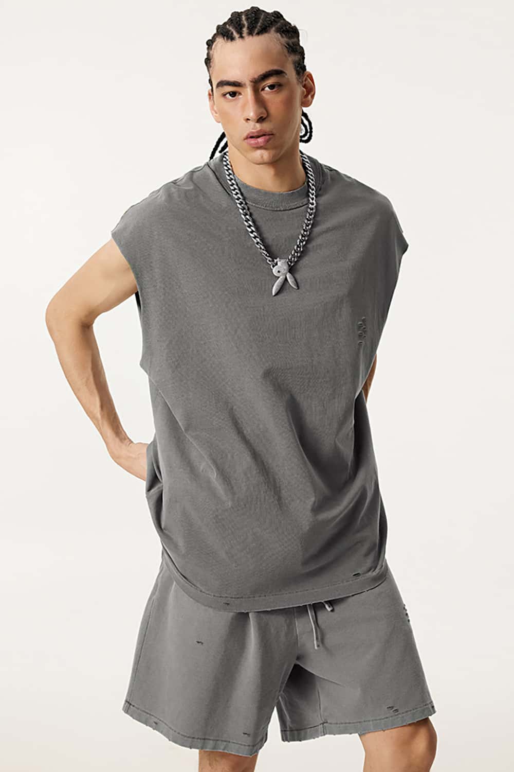 Distressed Cotton Sleeveless Unisex Tank Top