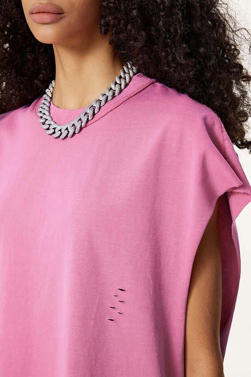Distressed Sleeveless Active Vest - Rose Pink