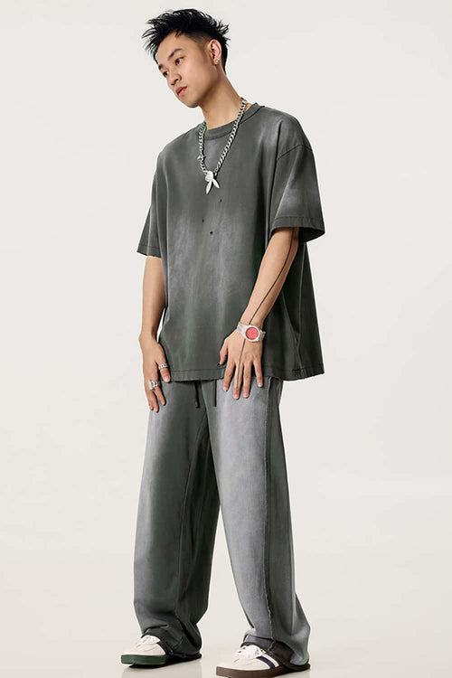 Washed Gradient Curved Sport Pants - Dark Gray