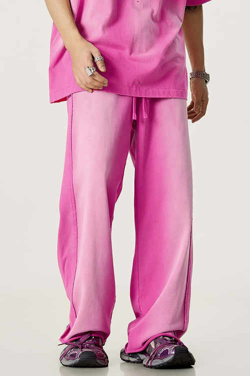 Washed Gradient Curved Sport Pants - Rose Pink
