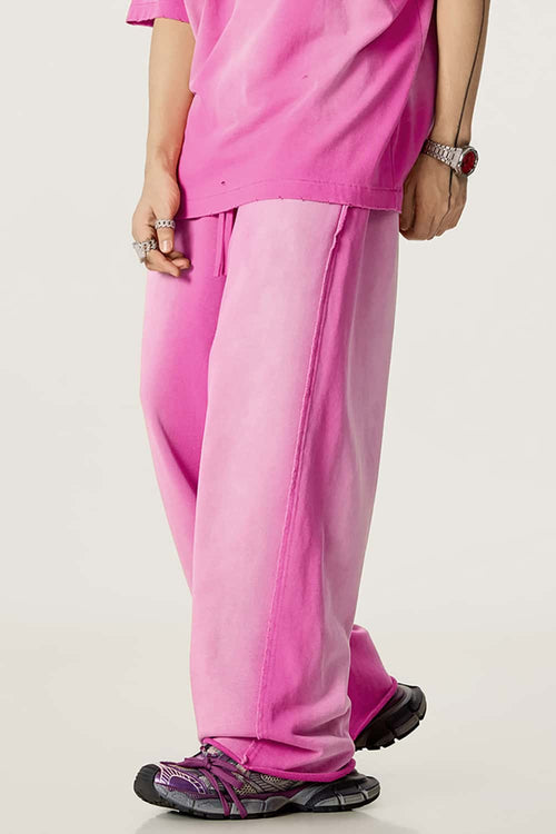 Washed Gradient Curved Sport Pants - Rose Pink