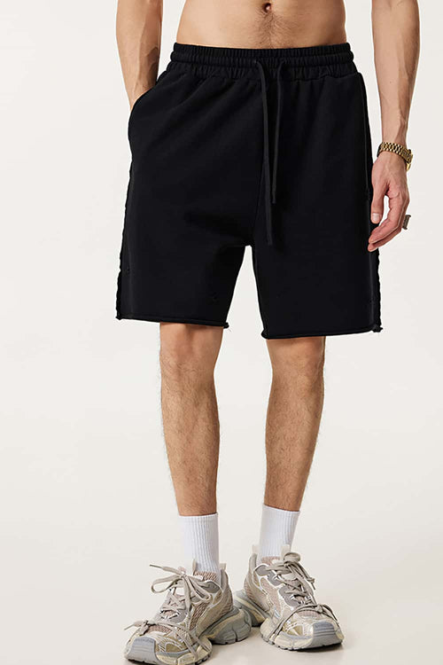 Over-Knee Washed Wax-Dyed Shorts - Black