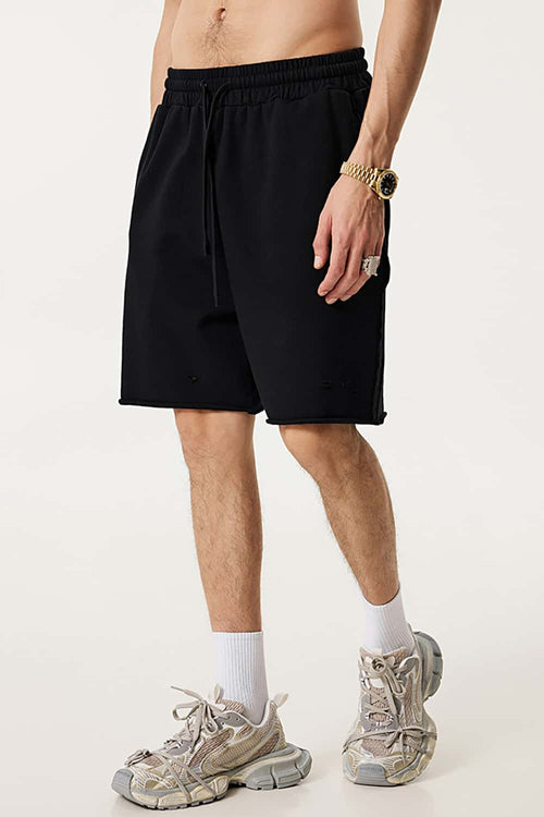 Over-Knee Washed Wax-Dyed Shorts - Black