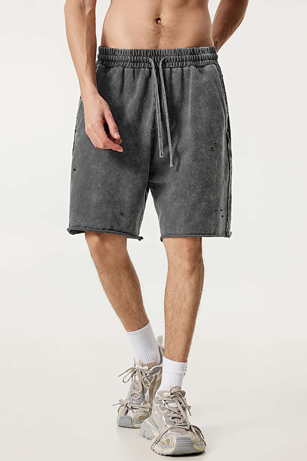 High Street Waxed-Dye Over-the-Knee Shorts in Post-Apocalyptic Style