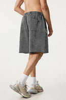 Over-Knee Washed Wax-Dyed Shorts - Dark Gray