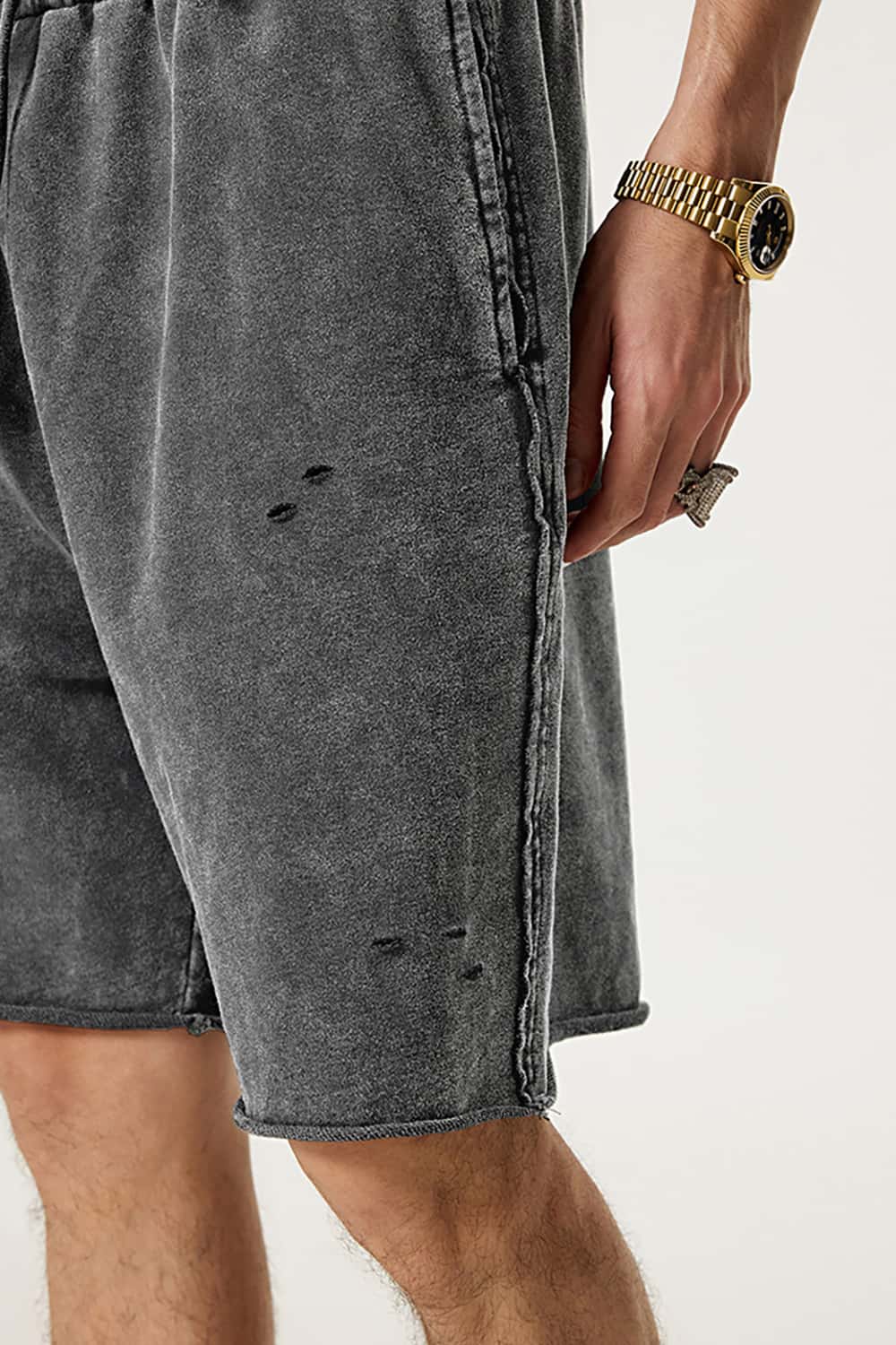High Street Waxed-Dye Over-the-Knee Shorts in Post-Apocalyptic Style