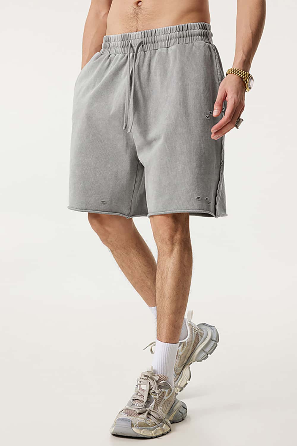 High Street Waxed-Dye Over-the-Knee Shorts in Post-Apocalyptic Style