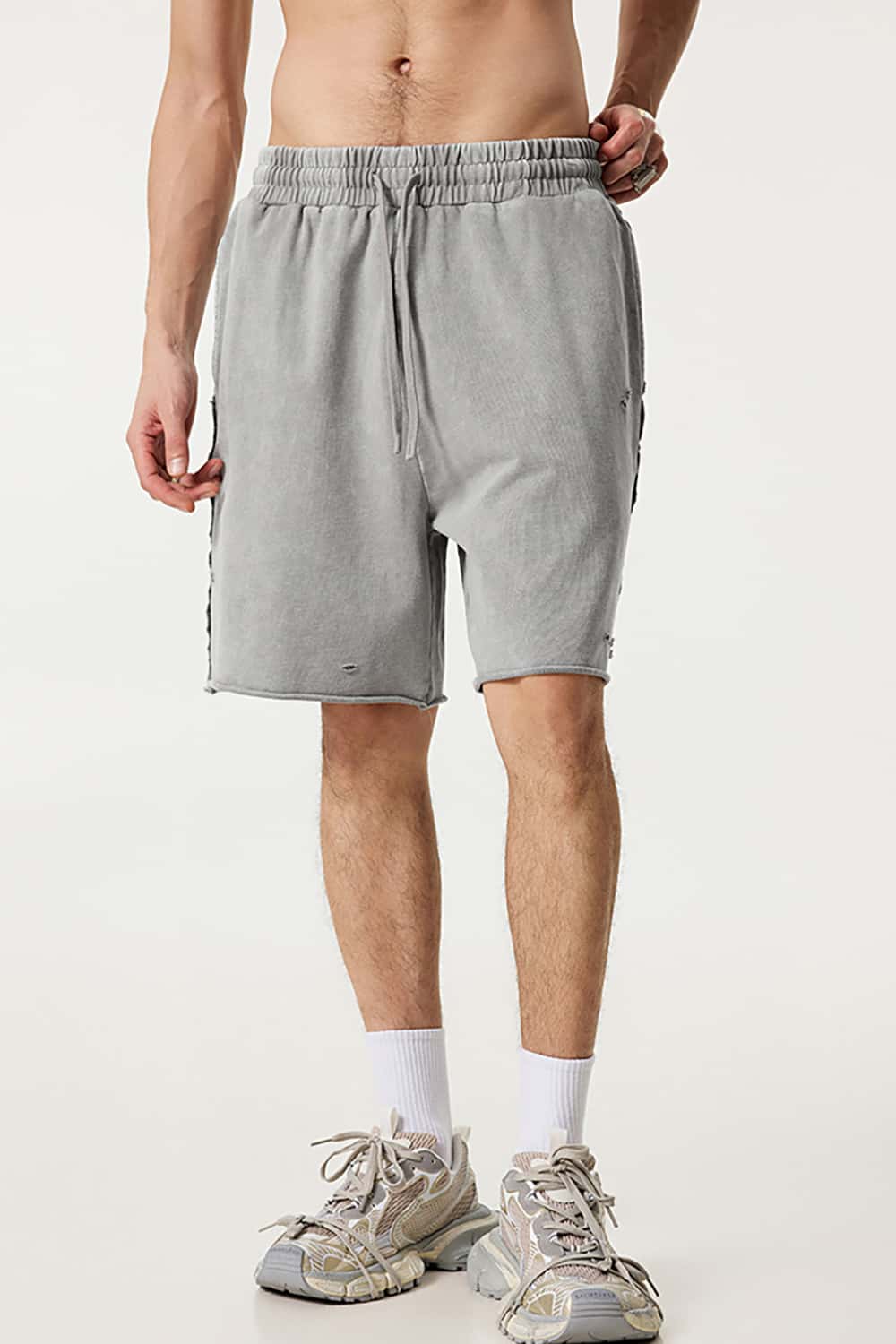 High Street Waxed-Dye Over-the-Knee Shorts in Post-Apocalyptic Style