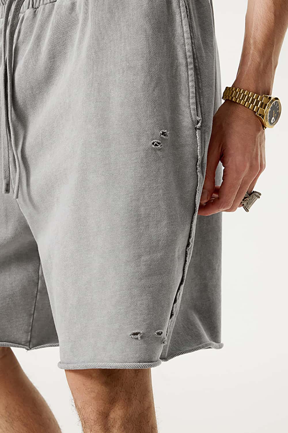High Street Waxed-Dye Over-the-Knee Shorts in Post-Apocalyptic Style