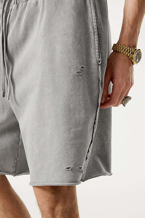 Over-Knee Washed Wax-Dyed Shorts - Medium Gray