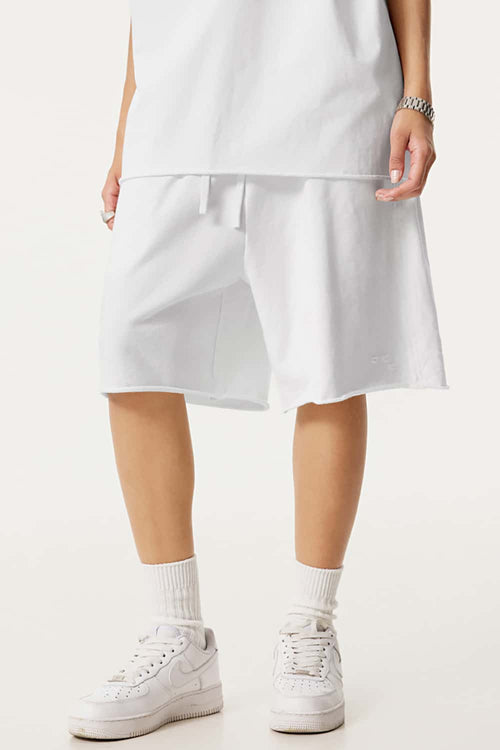 Over-Knee Washed Wax-Dyed Shorts - Off White