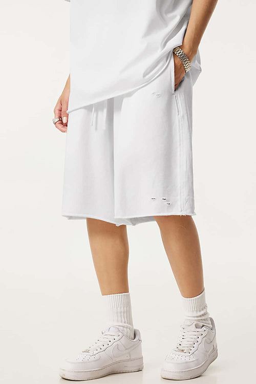 Over-Knee Washed Wax-Dyed Shorts - Off White