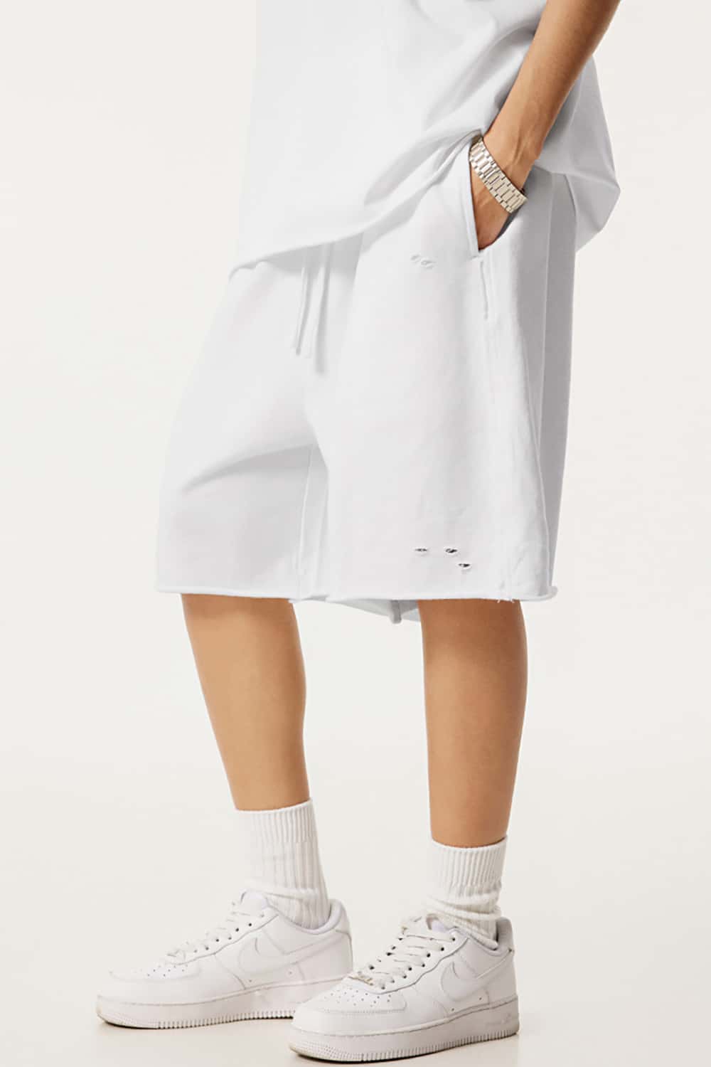 High Street Waxed-Dye Over-the-Knee Shorts in Post-Apocalyptic Style