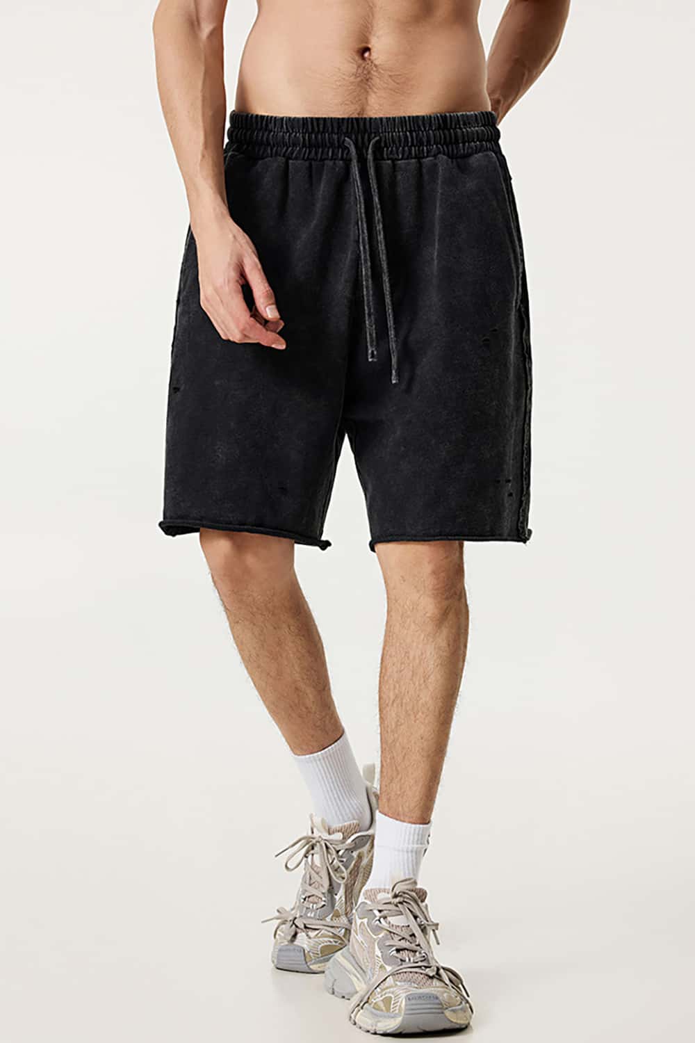 High Street Waxed-Dye Over-the-Knee Shorts in Post-Apocalyptic Style