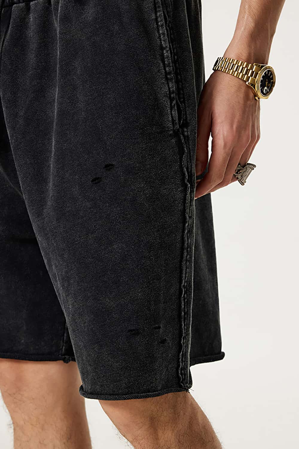 High Street Waxed-Dye Over-the-Knee Shorts in Post-Apocalyptic Style