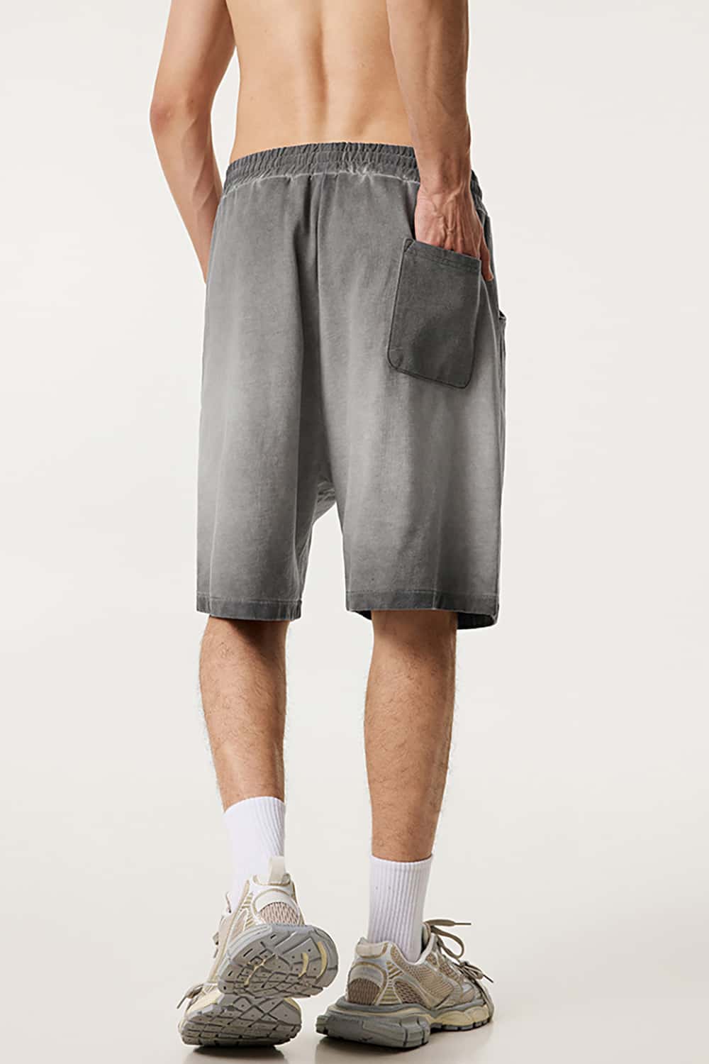 Heavyweight Drawstring Casual Sports Shorts with Vintage Raw Hem