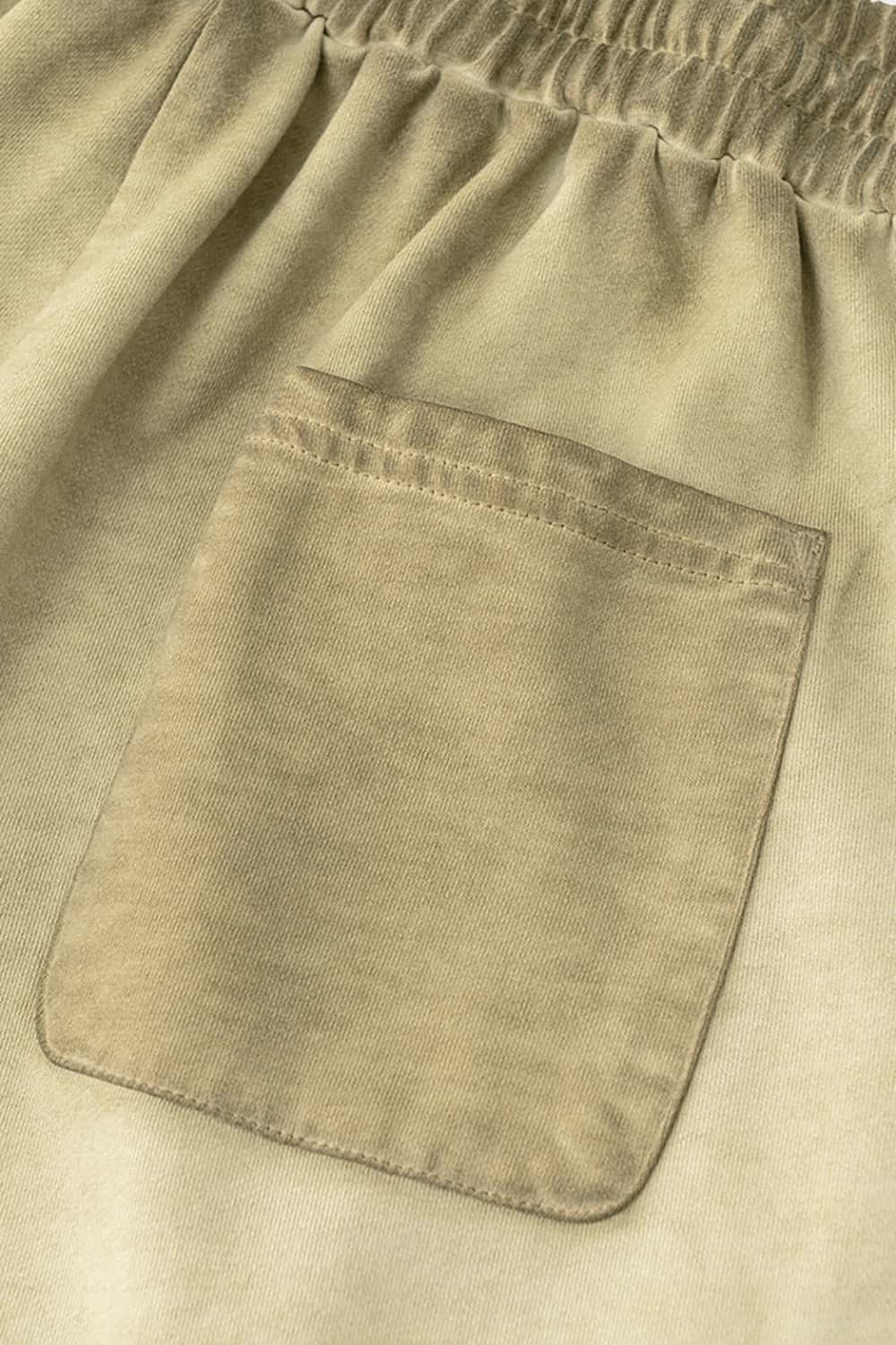Heavyweight Drawstring Casual Sports Shorts with Vintage Raw Hem
