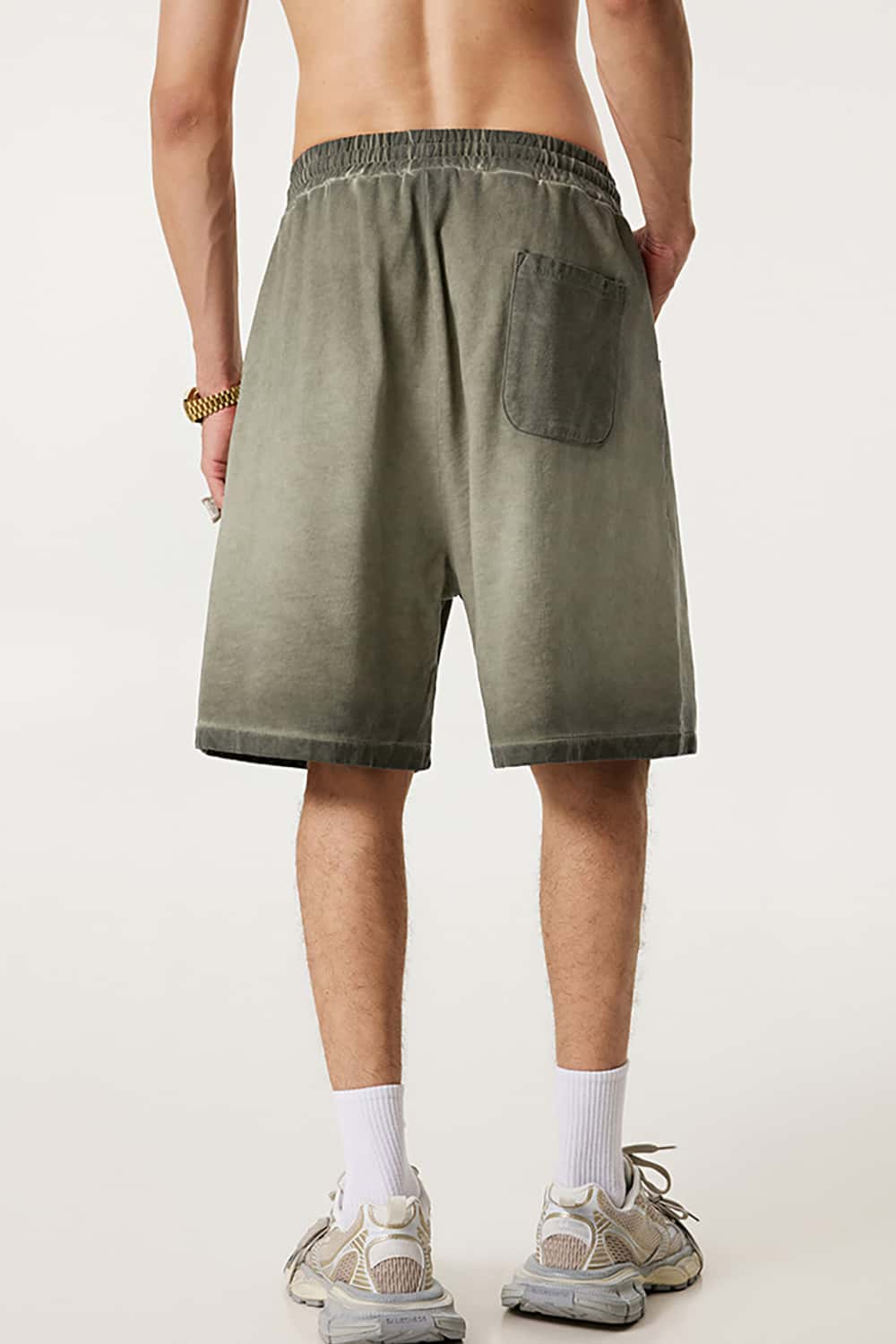Heavyweight Drawstring Casual Sports Shorts with Vintage Raw Hem