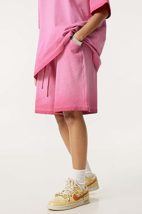 Heavyweight Washed Drawstring Active Shorts - Washed Rose Red