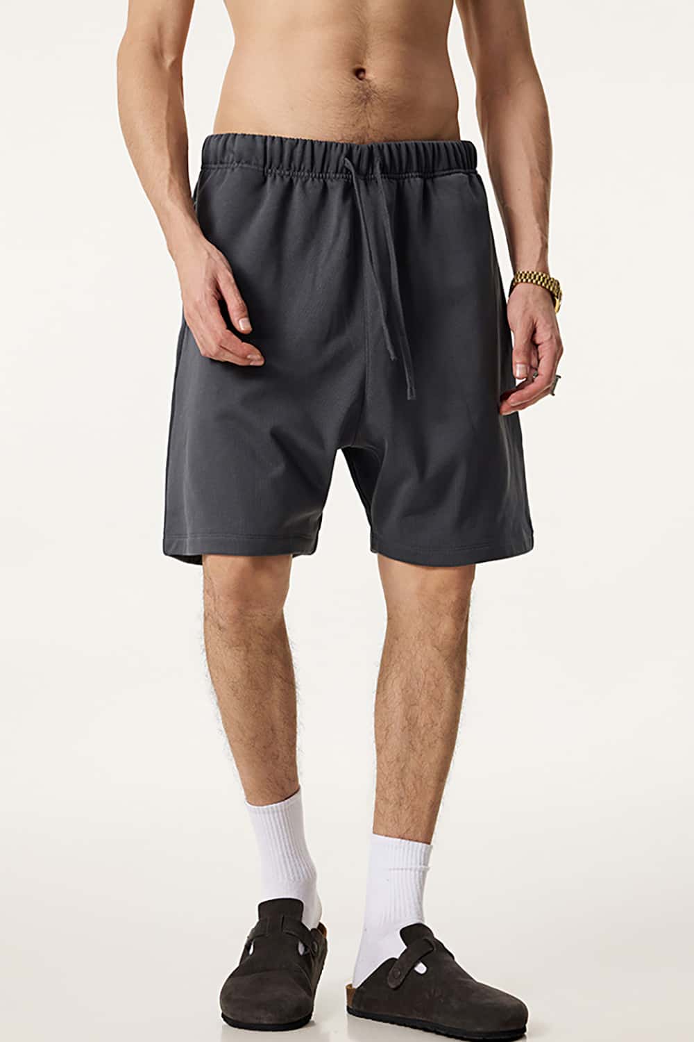 Heavyweight Solid Color Casual Sports Shorts with Zip Pockets
