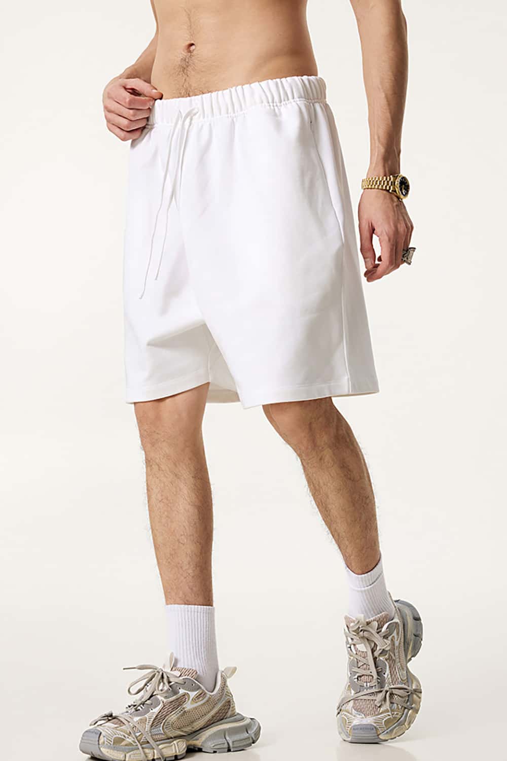 Heavyweight Solid Color Casual Sports Shorts with Zip Pockets