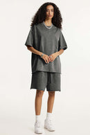 Washed Rolled-Hem Relaxed Shorts - Dark Gray