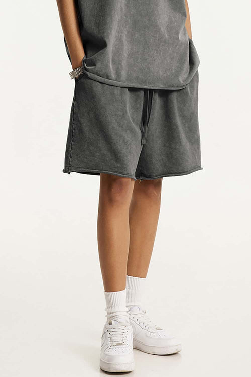 Washed Rolled-Hem Relaxed Shorts - Dark Gray