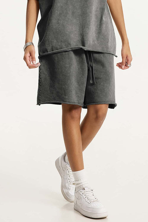 Washed Rolled-Hem Relaxed Shorts - Dark Gray
