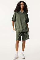 Washed Rolled-Hem Relaxed Shorts - Vintage Army Green