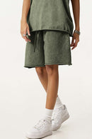Washed Rolled-Hem Relaxed Shorts - Vintage Army Green