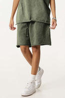 Washed Rolled-Hem Relaxed Shorts - Vintage Army Green
