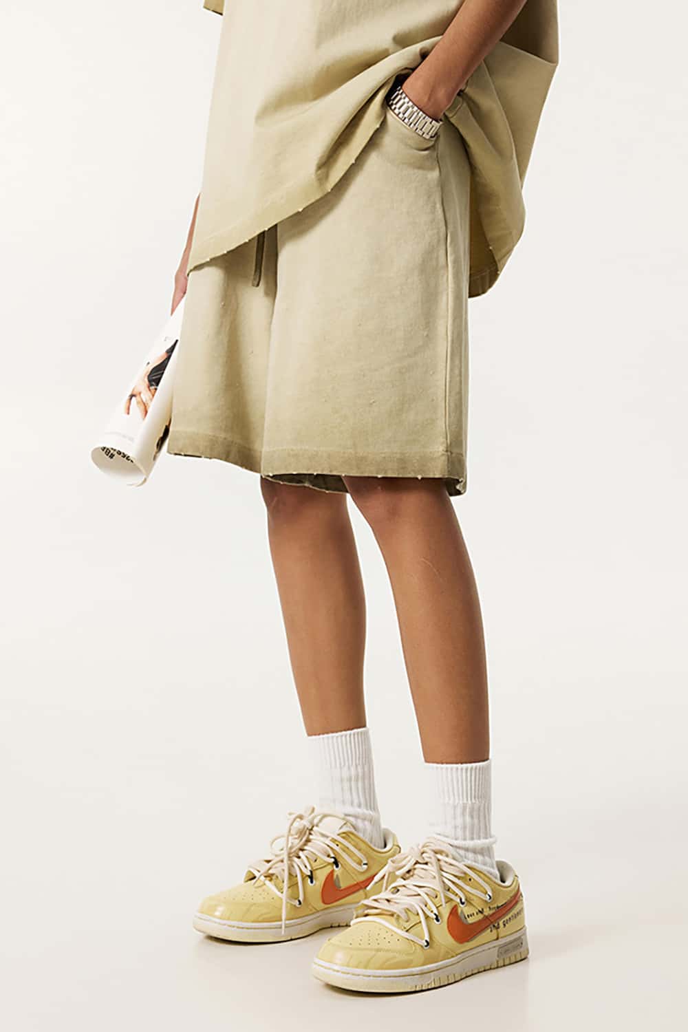Washed Reverse-Dye Loose-Fit Casual Sports Shorts