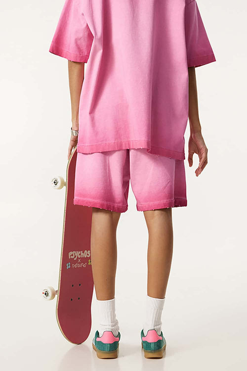 Reverse-Wash Gradient Sweat Shorts - Washed Rose Red