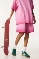 Reverse-Wash Gradient Sweat Shorts - Washed Rose Red