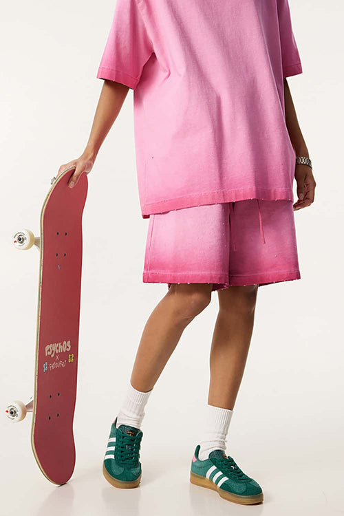 Reverse-Wash Gradient Sweat Shorts - Washed Rose Red