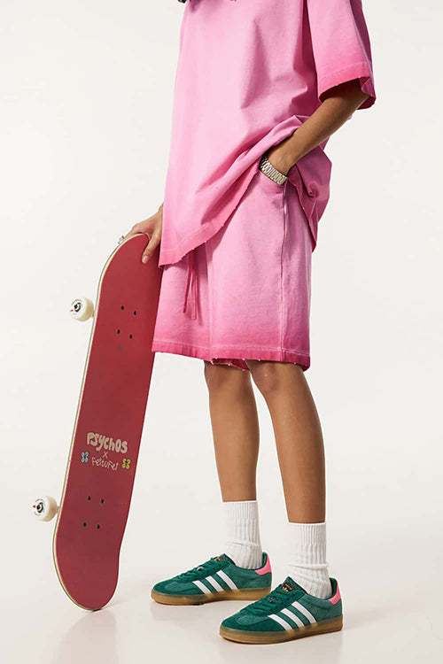 Reverse-Wash Gradient Sweat Shorts - Washed Rose Red