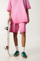 Reverse-Wash Gradient Sweat Shorts - Washed Rose Red