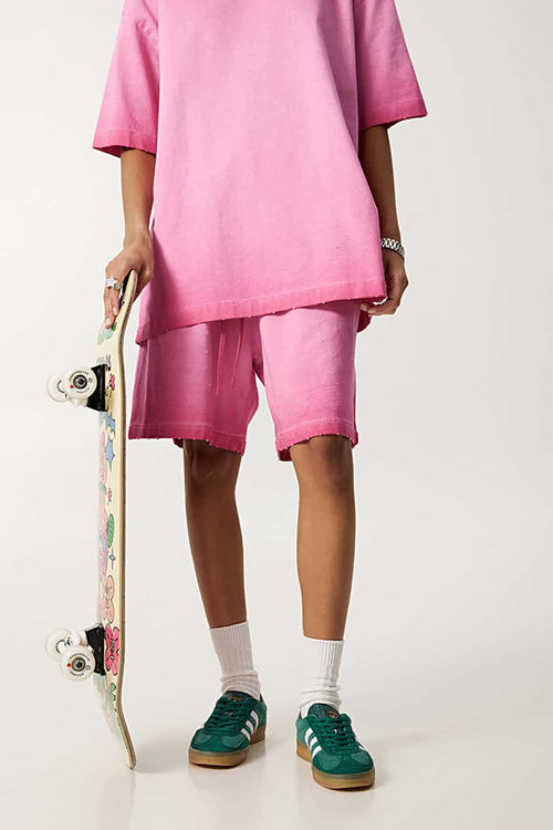 Reverse-Wash Gradient Sweat Shorts - Washed Rose Red