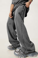 Washed Distressed Straight-Leg Sweatpants - Dark Gray