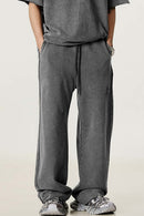 Washed Distressed Straight-Leg Sweatpants - Dark Gray
