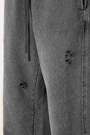 Washed Distressed Straight-Leg Sweatpants - Dark Gray