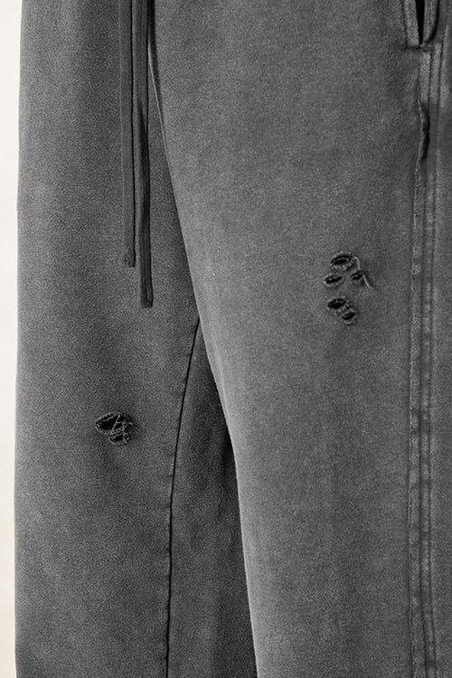 Washed Distressed Straight-Leg Sweatpants - Dark Gray