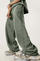 Washed Distressed Straight-Leg Sweatpants - Vintage Army Green